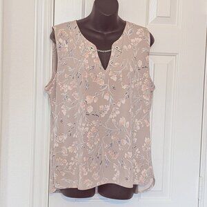 Calvin Klein Tan Floral print Sleeveless Top, Women's Size XL